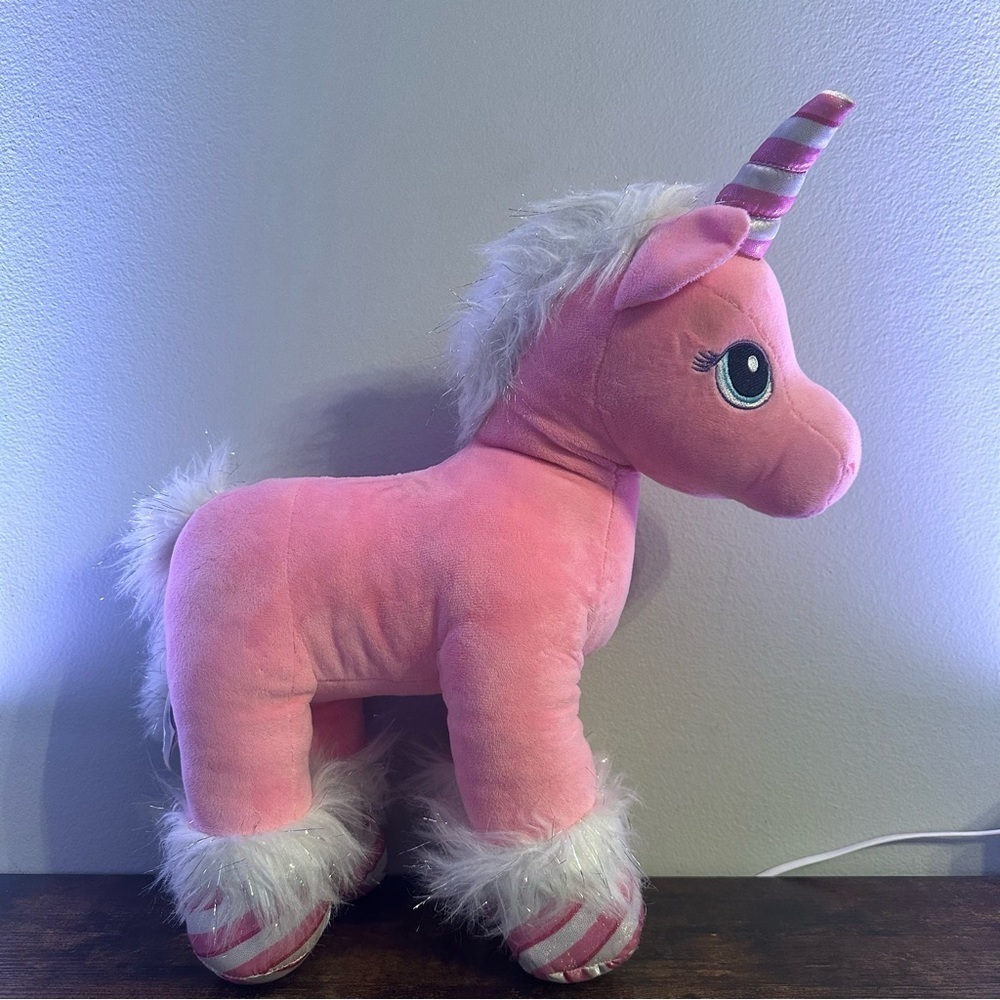 Build A Bear‎ BABW Plush Candy Cane Unicorn Stuffed Animal Pink White Sparkles